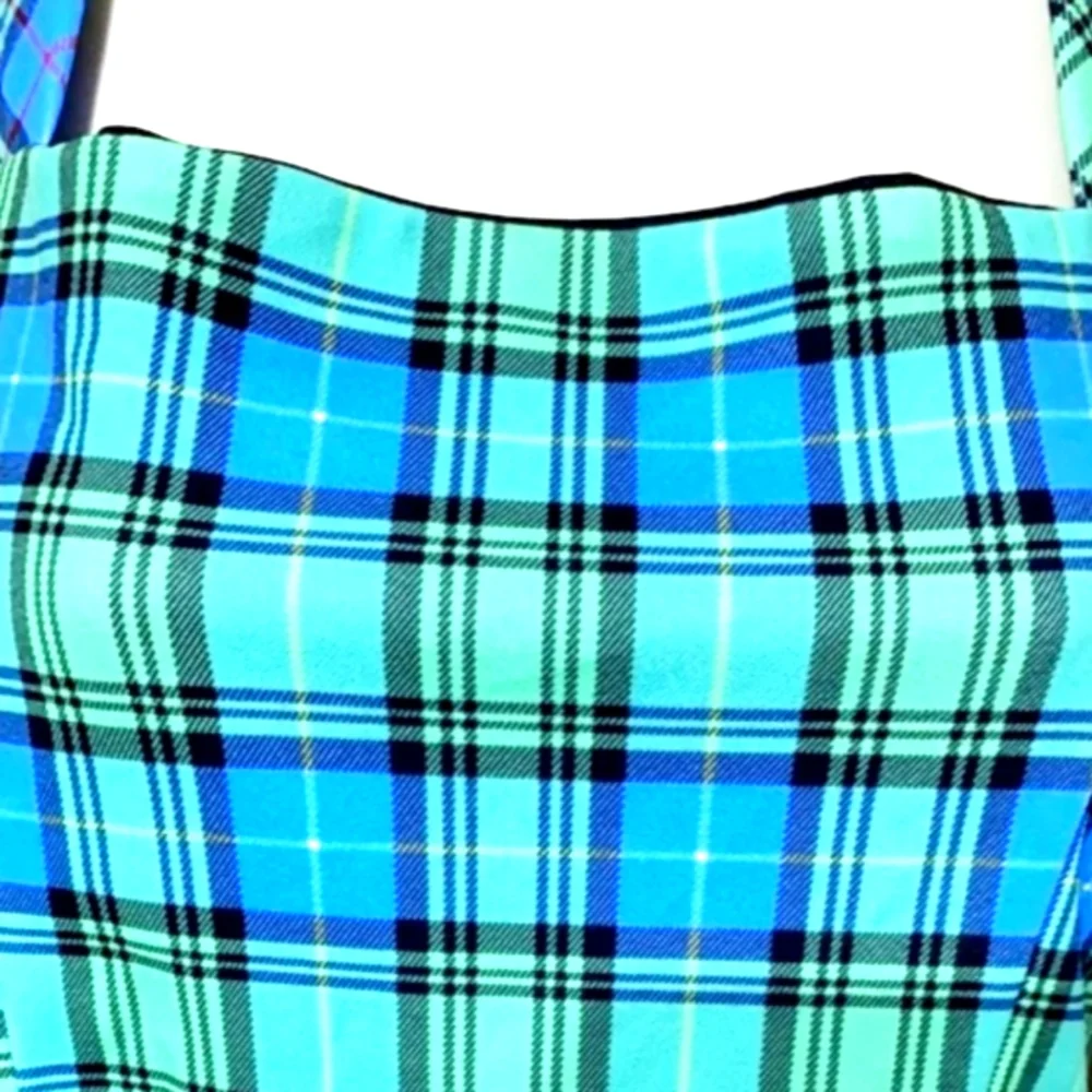 NWOT I Saw It First Blue & Green Tartan Pinafore Dress Size UK 12 - Picture 2 of 5